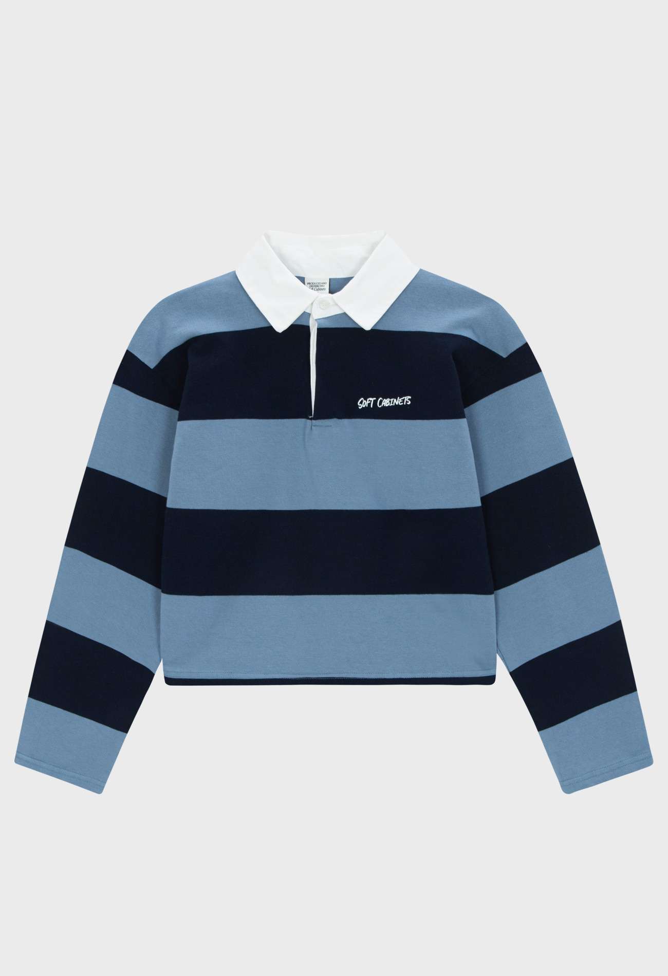 Stripe Cropped Rugby Shirt Blue